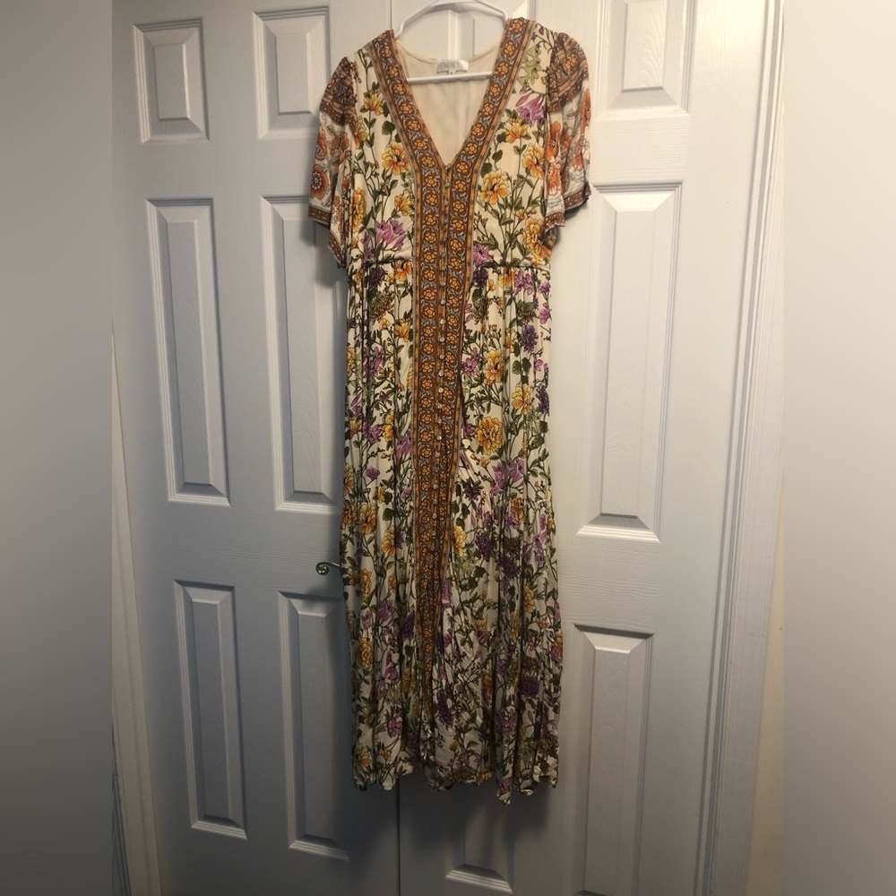 Henly Floral Maxi Dress with Orange and Purple Accents